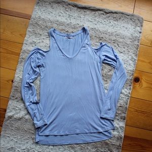Dex baby blue long sleeve cold shoulder shirt.